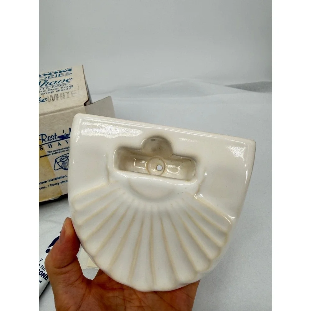 Shower Foot Rest NOS Rest 'N' Shave Ceramic Scallop Shell White VTG Wall Mounted